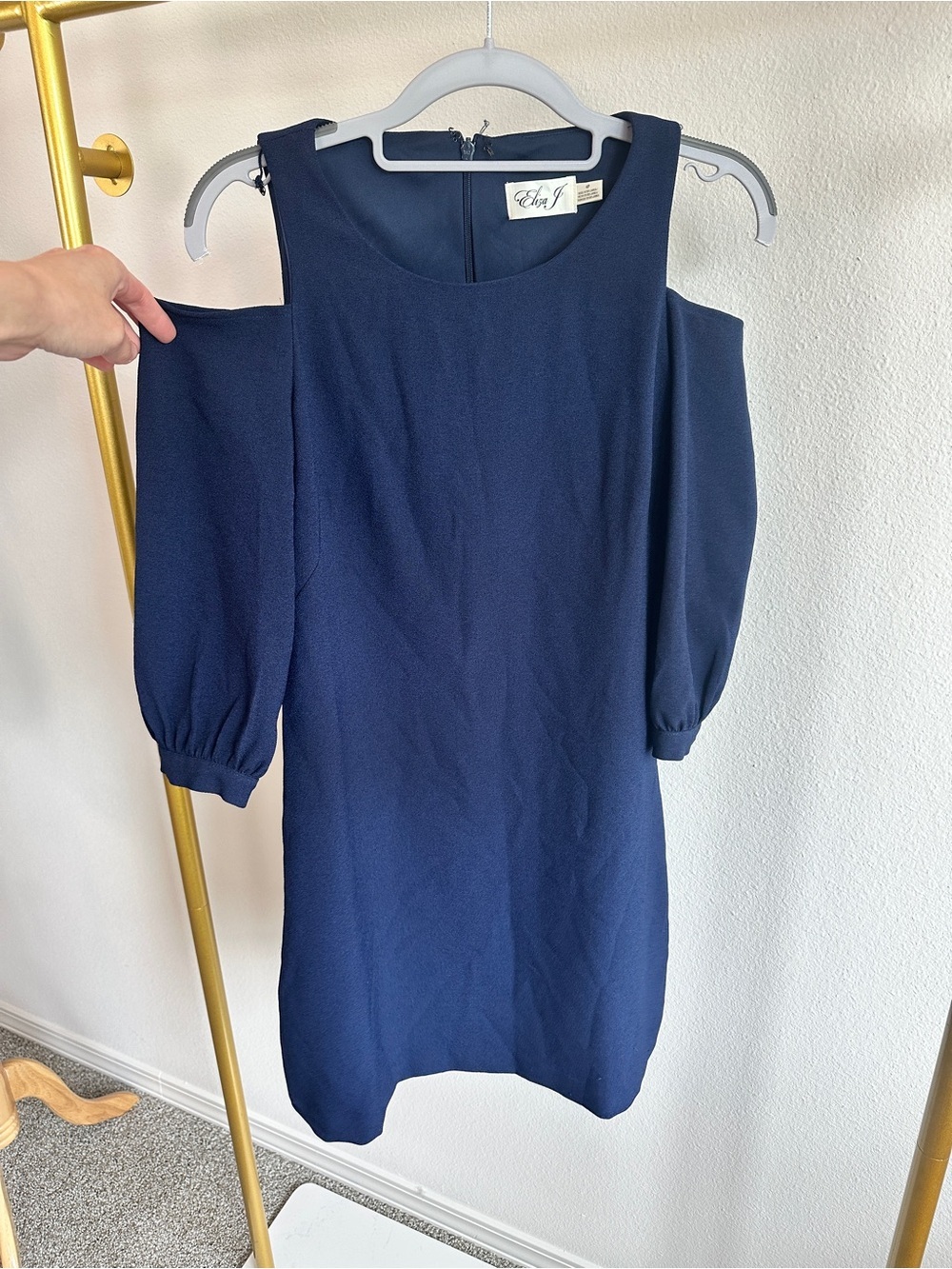 Eliza J Navy Off-Shoulder Sheath Dress